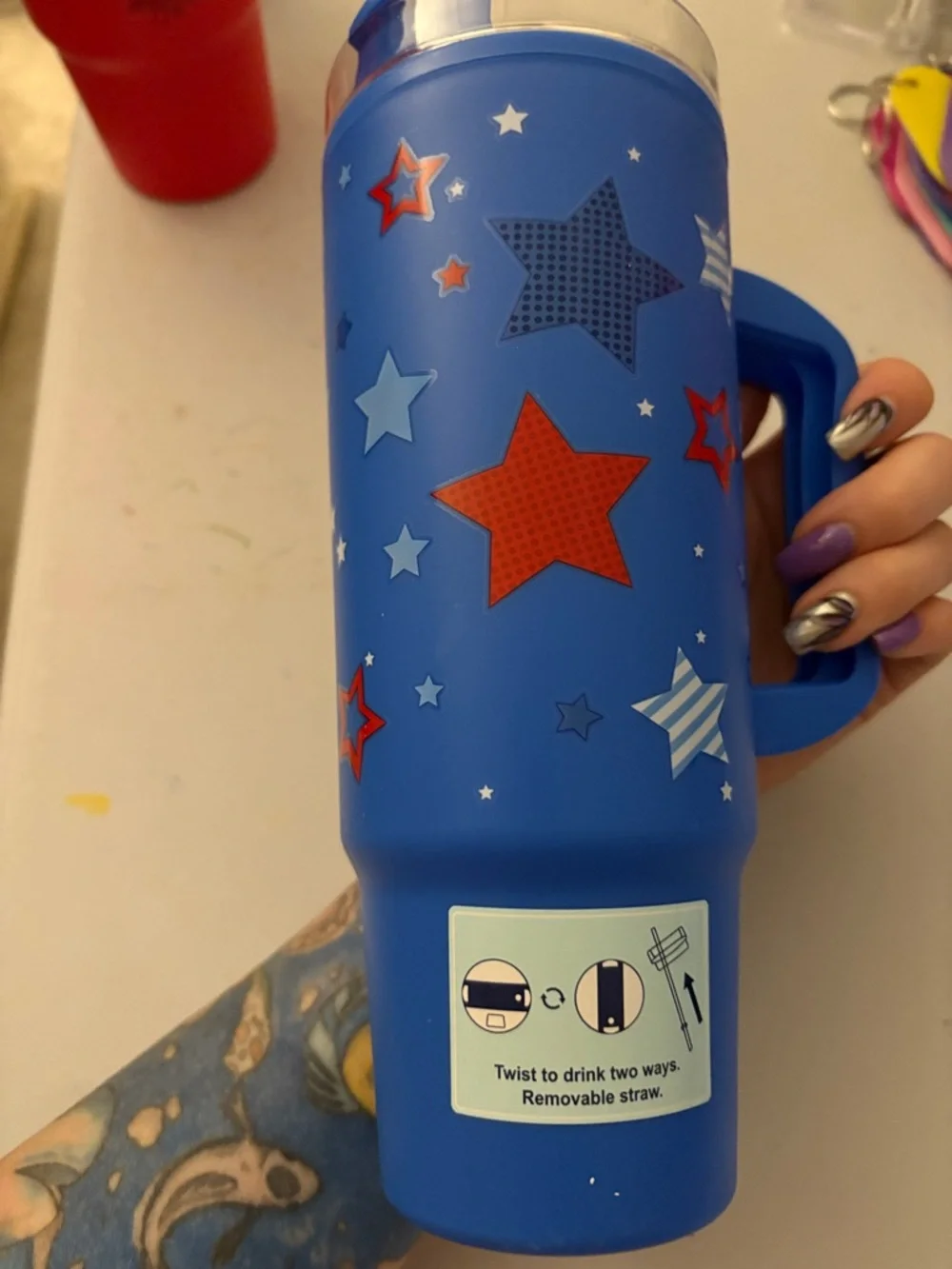 Blue Star Pattern Travel Mug - 30oz - Picture 2 of 3